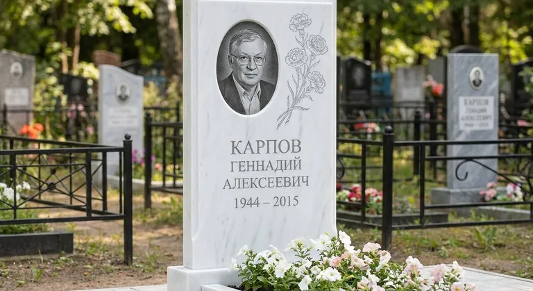 Памятник с гравировкой гвоздик — выполненная работа «Карпов» в Челябинске