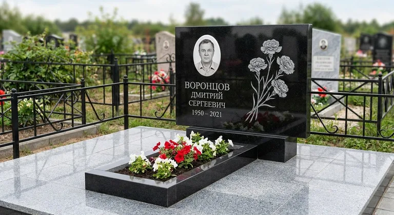 Памятник с гравировкой гвоздик — выполненная работа «Воронцов» в Челябинске