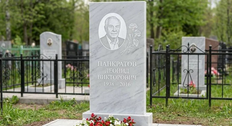 Памятник с гравировкой гвоздик — выполненная работа «Панкратов» в Челябинске