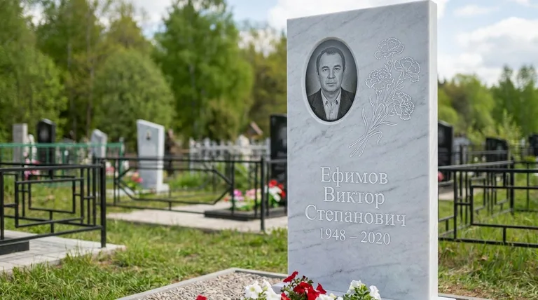 Памятник с гравировкой гвоздик — выполненная работа «Ефимов» в Челябинске