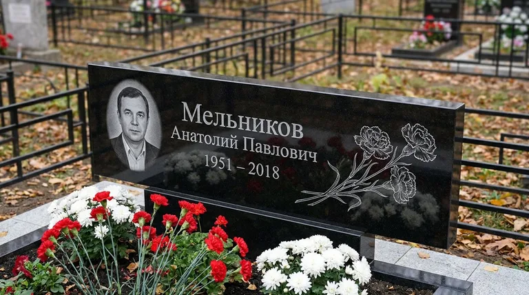 Памятник с гравировкой гвоздик — выполненная работа «Мельников» в Челябинске