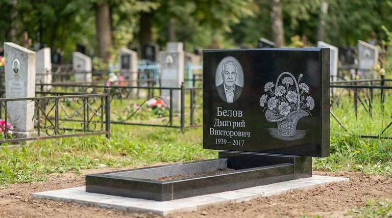 Памятник с гравировкой гвоздик — выполненная работа «Белов» в Челябинске