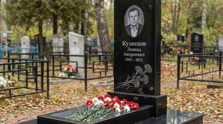 Памятник с гравировкой гвоздик — выполненная работа «Кузнецов» в Челябинске