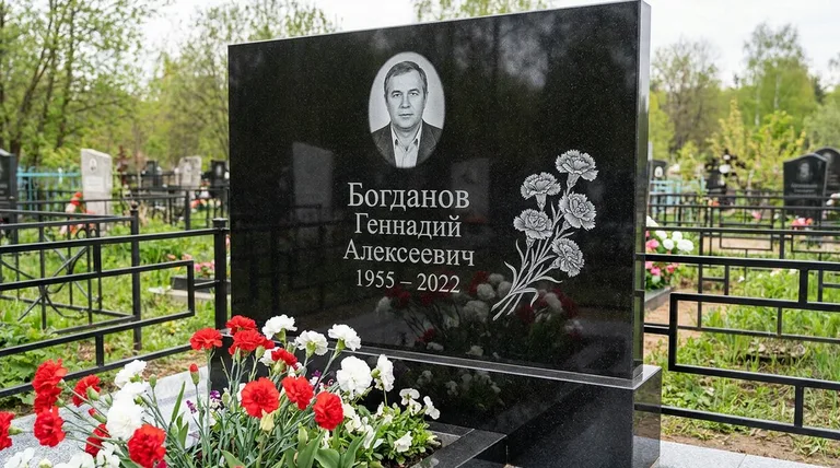Памятник с гравировкой гвоздик — выполненная работа «Богданов» в Челябинске