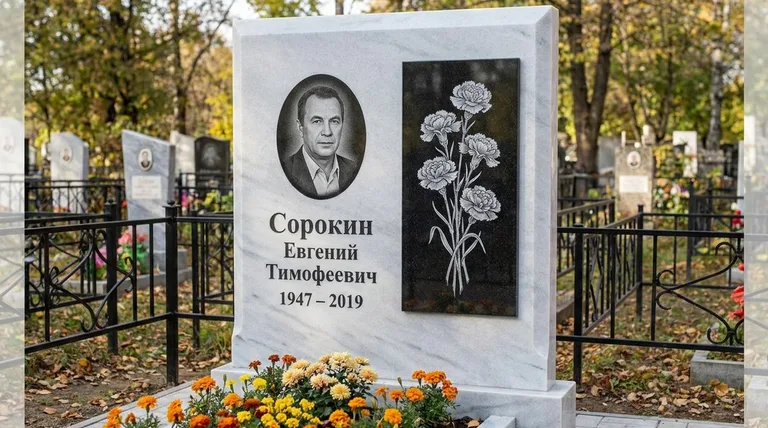 Памятник с гравировкой гвоздик — выполненная работа «Сорокин» в Челябинске