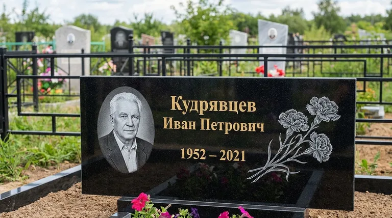 Памятник с гравировкой гвоздик — выполненная работа «Кудрявцев» в Челябинске
