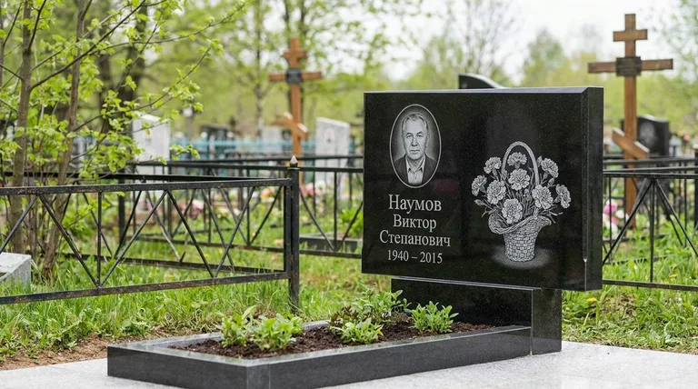 Памятник с гравировкой гвоздик — выполненная работа «Наумов» в Челябинске