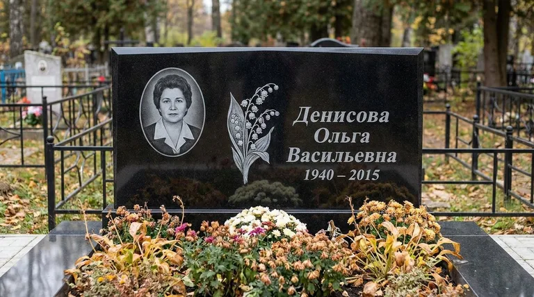 Памятник с гравировкой ландышей — выполненная работа «Денисова» в Челябинске