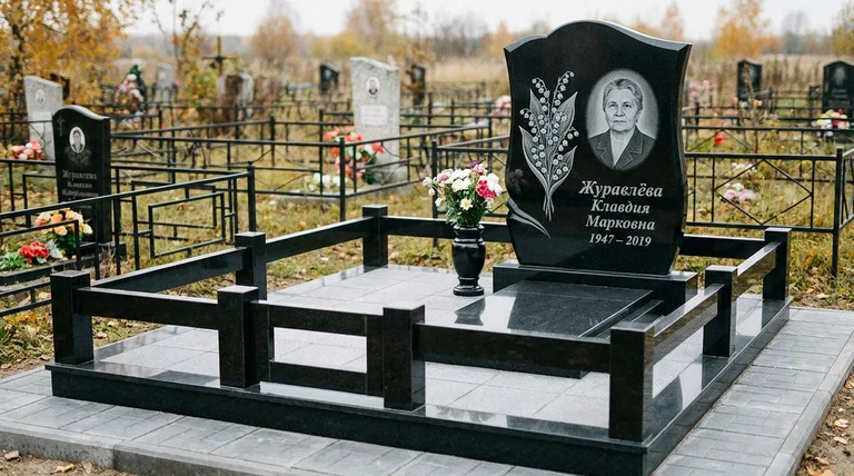 Памятник с гравировкой ландышей — выполненная работа «Журавлёва» в Челябинске