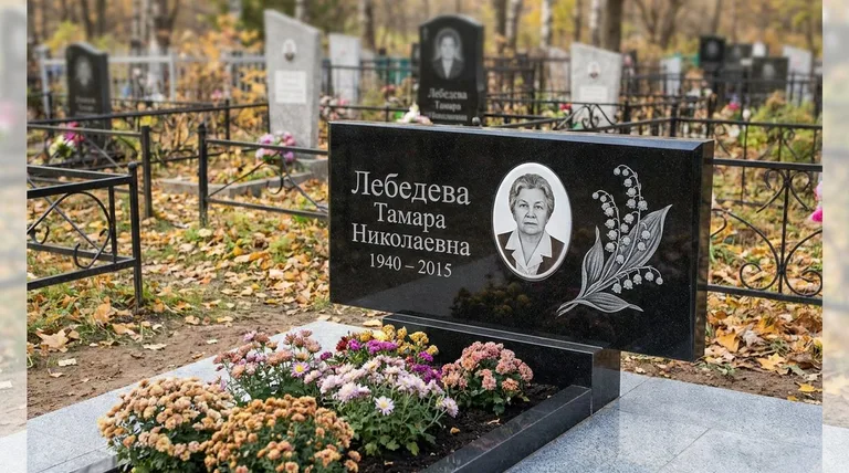 Памятник с гравировкой ландышей — выполненная работа «Лебедева» в Челябинске