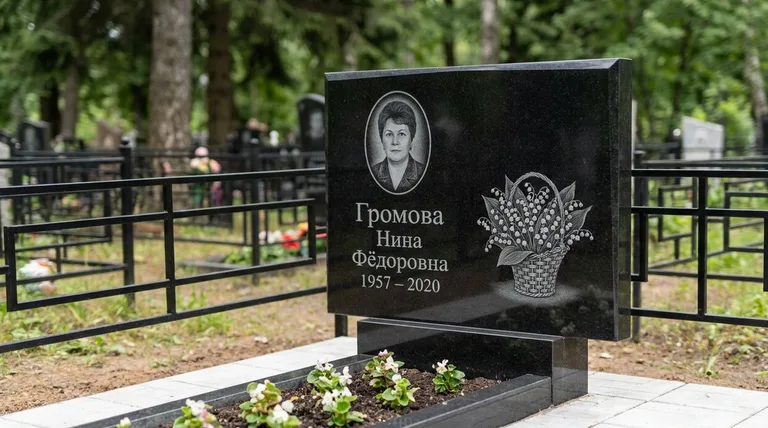 Памятник с гравировкой ландышей — выполненная работа «Громова» в Челябинске