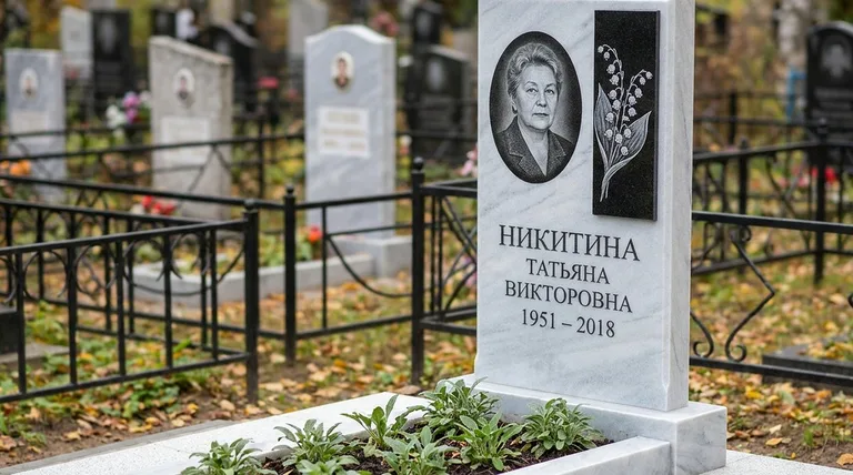 Памятник с гравировкой ландышей — выполненная работа «Никитина» в Челябинске