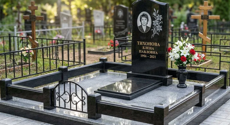 Памятник с гравировкой лилий — выполненная работа «Тихонова» в Челябинске