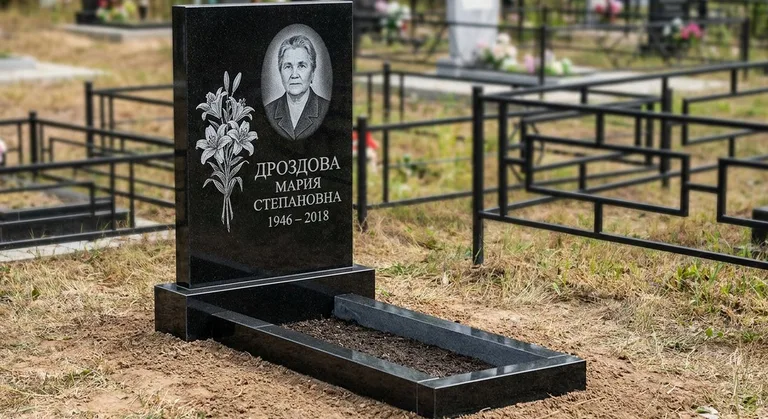 Памятник с гравировкой лилий — выполненная работа «Дроздова» в Челябинске