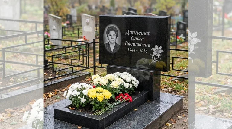 Памятник с гравировкой лилий — выполненная работа «Денисова» в Челябинске