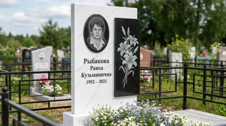 Памятник с гравировкой лилий — выполненная работа «Рыбакова» в Челябинске