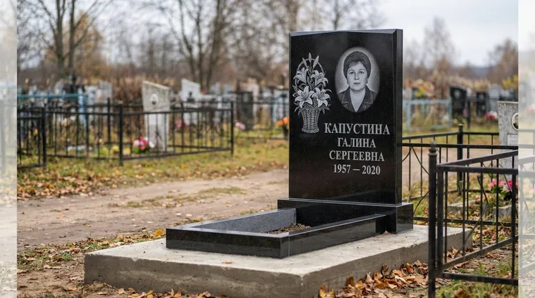 Памятник с гравировкой лилий — выполненная работа «Капустина» в Челябинске