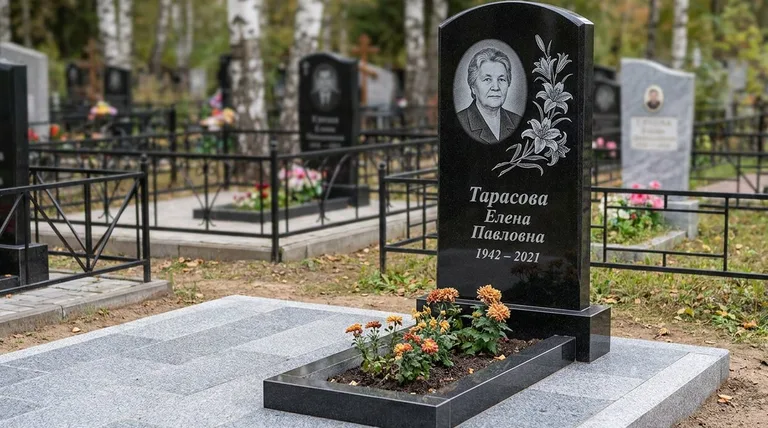 Памятник с гравировкой лилий — выполненная работа «Тарасова» в Челябинске