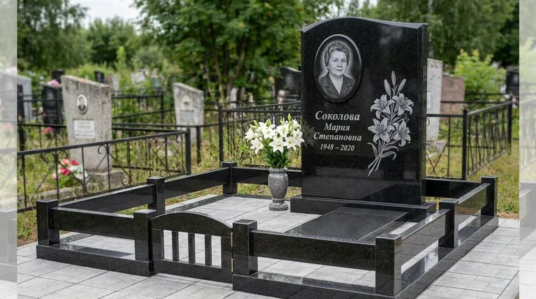 Памятник с гравировкой лилий — выполненная работа «Соколова» в Челябинске