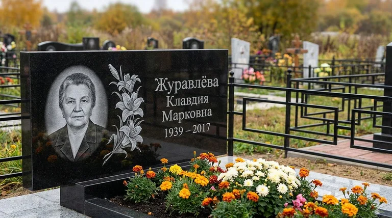 Памятник с гравировкой лилий — выполненная работа «Журавлёва» в Челябинске