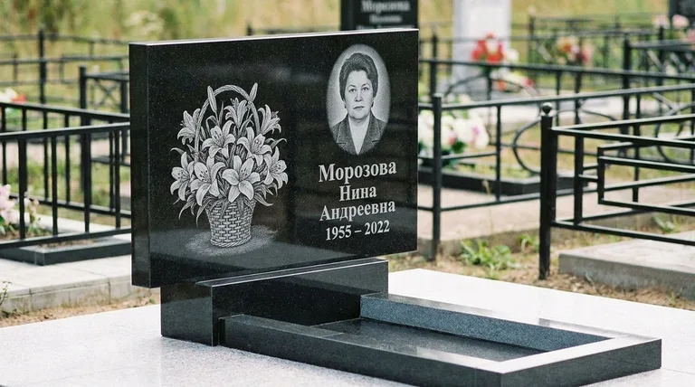Памятник с гравировкой лилий — выполненная работа «Морозова» в Челябинске