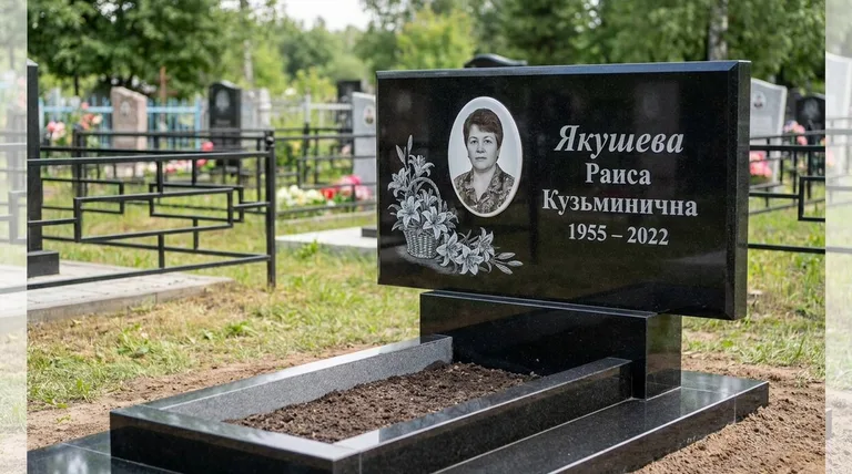 Памятник с гравировкой лилий — выполненная работа «Якушева» в Челябинске