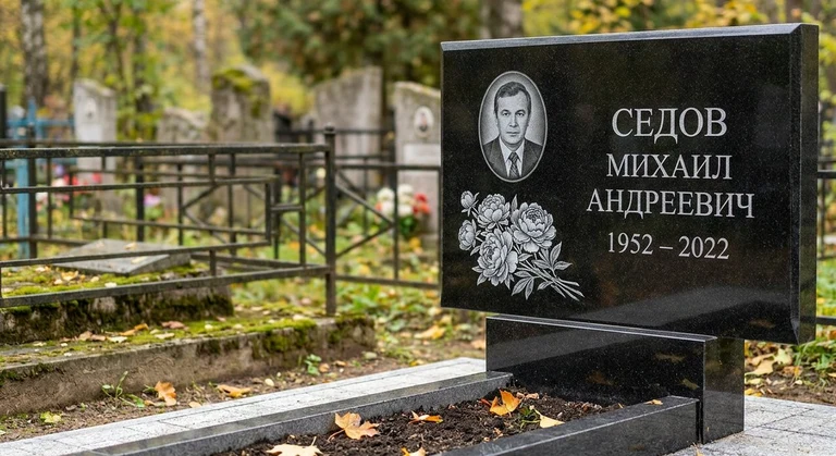 Гравировка пионов на памятник в Челябинске — пример работы на граните