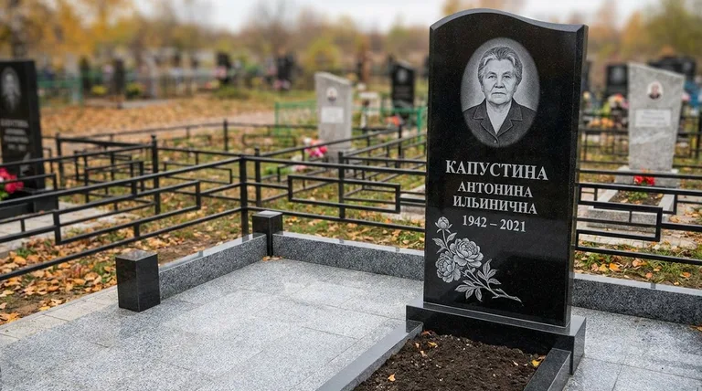 Памятник с гравировкой пионов — выполненная работа «Капустина» в Челябинске