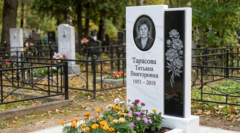 Памятник с гравировкой пионов — выполненная работа «Тарасова» в Челябинске