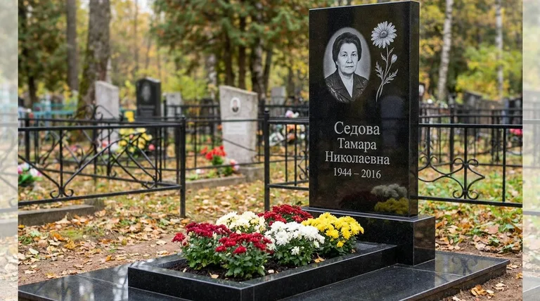 Памятник с гравировкой ромашек — выполненная работа «Седова» в Челябинске