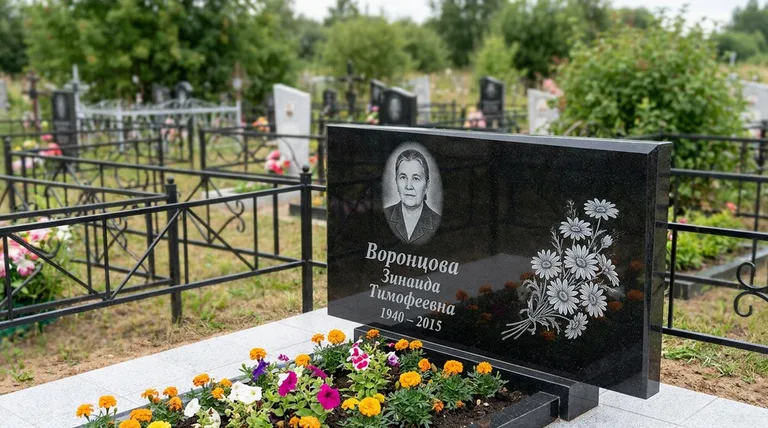Памятник с гравировкой ромашек — выполненная работа «Воронцова» в Челябинске
