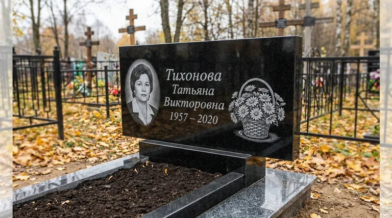Памятник с гравировкой ромашек — выполненная работа «Тихонова» в Челябинске
