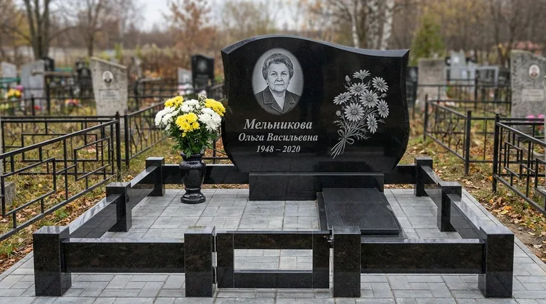 Памятник с гравировкой ромашек — выполненная работа «Мельникова» в Челябинске