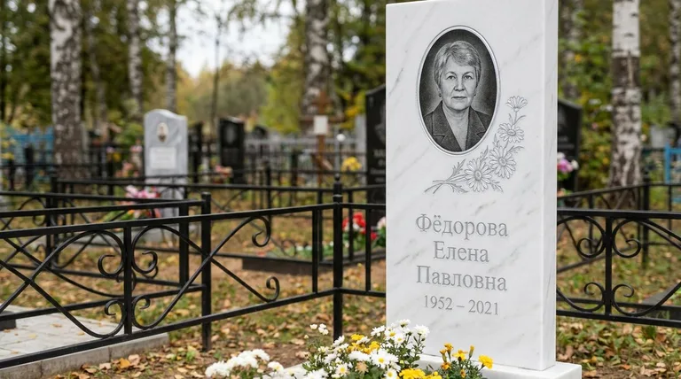 Памятник с гравировкой ромашек — выполненная работа «Фёдорова» в Челябинске