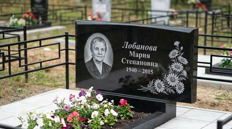 Памятник с гравировкой ромашек — выполненная работа «Лобанова» в Челябинске