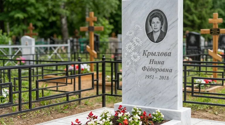Памятник с гравировкой ромашек — выполненная работа «Крылова» в Челябинске