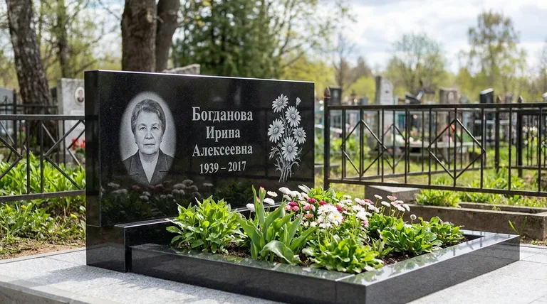 Памятник с гравировкой ромашек — выполненная работа «Богданова» в Челябинске