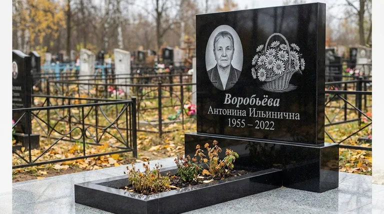 Памятник с гравировкой ромашек — выполненная работа «Воробьёва» в Челябинске