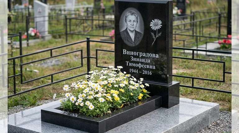 Памятник с гравировкой ромашек — выполненная работа «Виноградова» в Челябинске