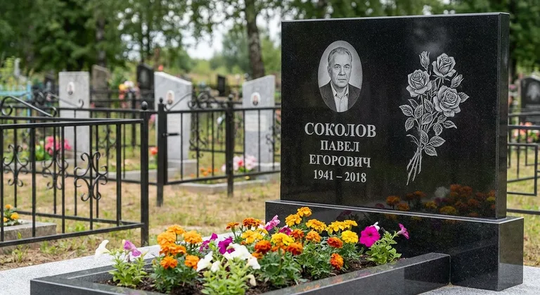 Памятник с гравировкой роз — выполненная работа «Соколов» в Челябинске