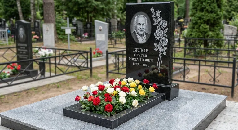 Памятник с гравировкой роз — выполненная работа «Белов» в Челябинске