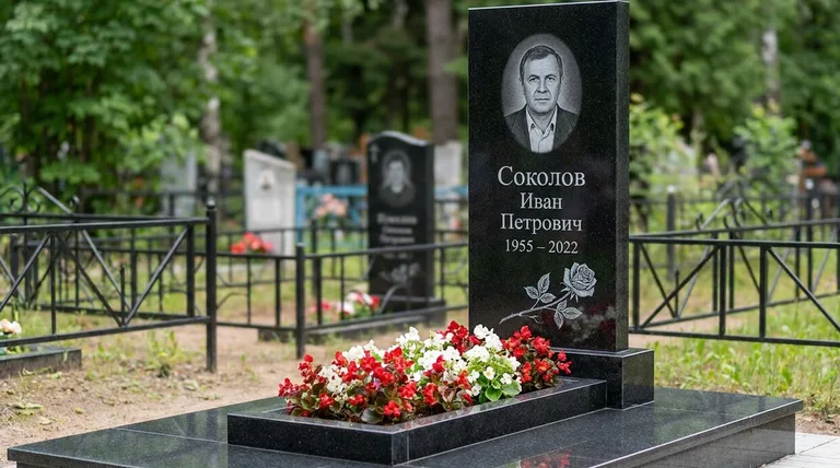 Памятник с гравировкой роз — выполненная работа «Соколов» в Челябинске