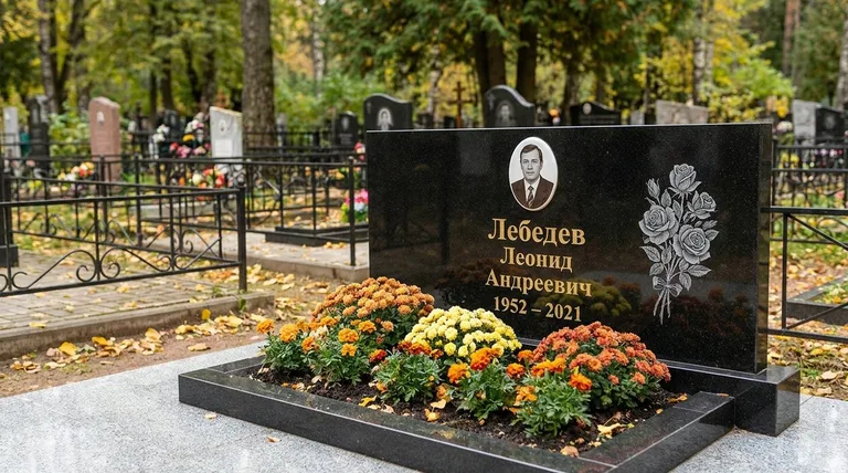 Памятник с гравировкой роз — выполненная работа «Лебедев» в Челябинске