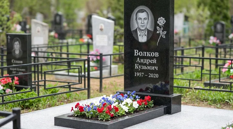 Памятник с гравировкой роз — выполненная работа «Волков» в Челябинске
