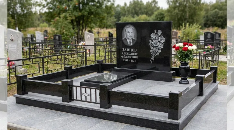 Памятник с гравировкой роз — выполненная работа «Зайцев» в Челябинске