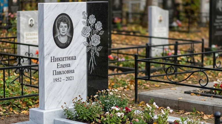 Памятник с гравировкой роз — выполненная работа «Никитина» в Челябинске
