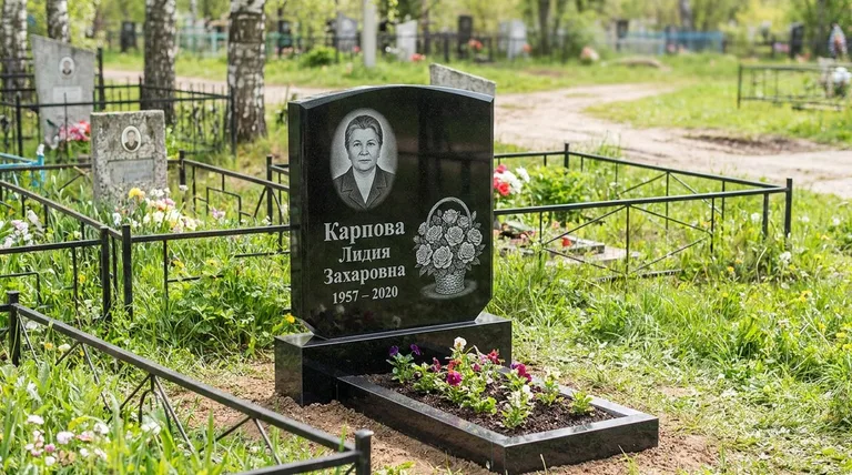 Памятник с гравировкой роз — выполненная работа «Карпова» в Челябинске