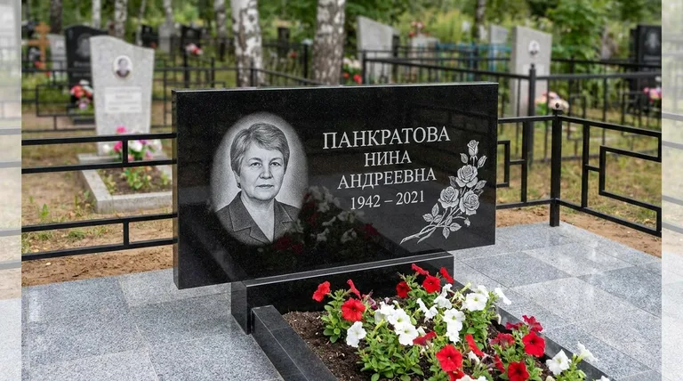 Памятник с гравировкой роз — выполненная работа «Панкратова» в Челябинске