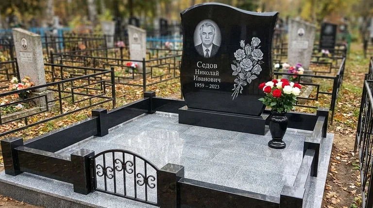 Памятник с гравировкой роз — выполненная работа «Седов» в Челябинске