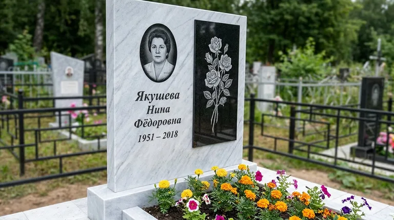 Памятник с гравировкой роз — выполненная работа «Якушева» в Челябинске
